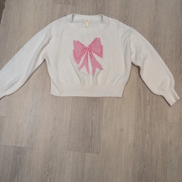 Jessica Simpson Cream Sweater with Pink Bow Large - Picture 2 of 7